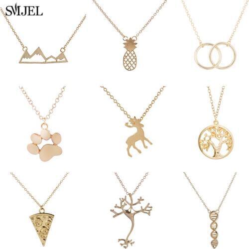 SMJEL 2019 Womens Necklace Simple Snow Mountain Dog Paw DNA Deer Geometric Statement Jewelry Pendant Necklace Girl Gift Wholesa