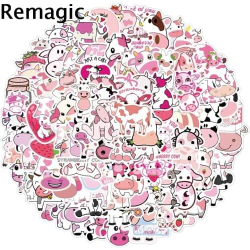 100pcs Lovely pink cow Cartoon Children Stickers Skateboard Guitar Suitcase Girls Waterproof scrapbooking Sticker Kids Graffiti