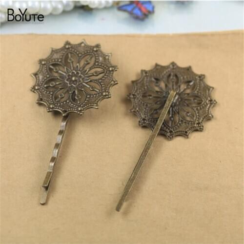 BoYuTe 20Pcs 35MM Filigree Flower Hair Barrette Wholesale Vintage Style Women Hair Accessories