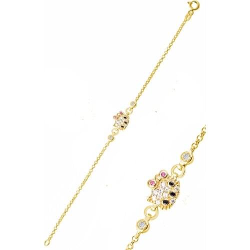 925 sterling Silver Female Child and Baby Wristband Cat Model Gold Color Zircon Stone Bracelet