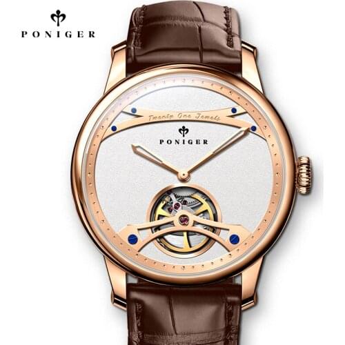 PONIGER Men Watches Minimalist Hollow Skeleton High Quality Automatic Mechanical Movement Wrist Watch Sapphire Waterproof Watch