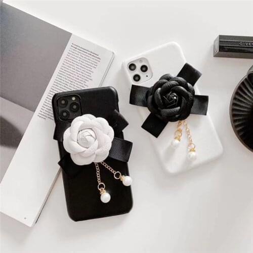 Girl Fashion Camellia Flower Pearl Pendant Soft Case Cover For Samsung Galaxy Note 20 10 9 8 S21 S20 FE Ultra S10E S10/9/8 Plus