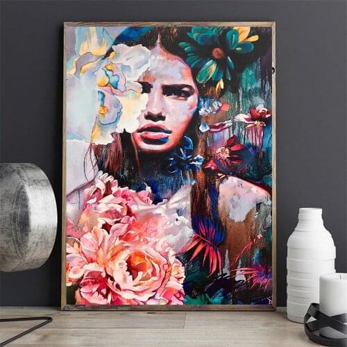 Flowers Woman Beauty Abstract Canvas Painting Wall Art Print Poster Picture Decorative Painting Living Room Home Decoration