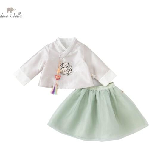 DB15680 dave bella autumn baby girls cute floral mesh clothing sets kids girl fashion full sleeve sets children 2 pcs suit