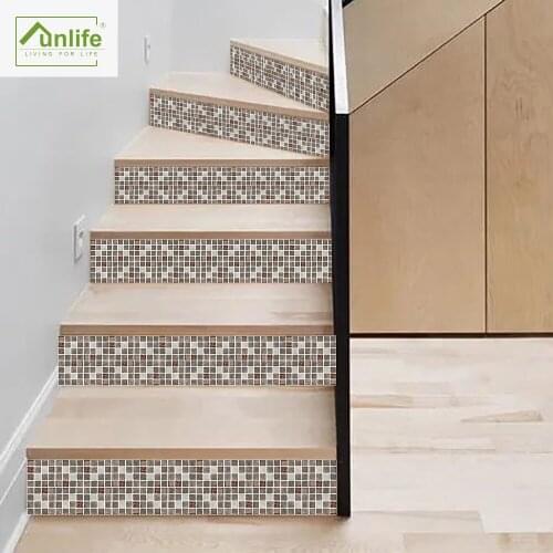 Funlife® 18x100cm Stone Mosaic Stair Stickers Bathroom Decor Self-Adhesive Ground Stickers Waterproof Stairway Floor Stickers