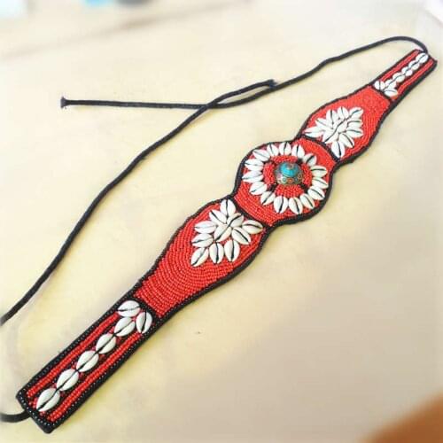 HDC0658 Tibetan Hand Sewed Tribal Belts Colorful Shell Fashion Wide Beaded Waistband Cloth Decor Belt