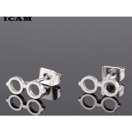 ICAM Fashion Women eyeglass Earrings Minnie Glasses Stud Earrings Stainless Steel Cute Small Jewelrys Earings Kids