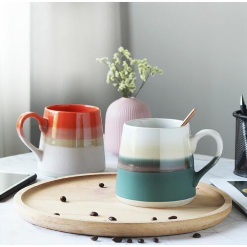 Creative minimalist texture color ceramic mug Creative fashion multi-color large capacity milk mug
