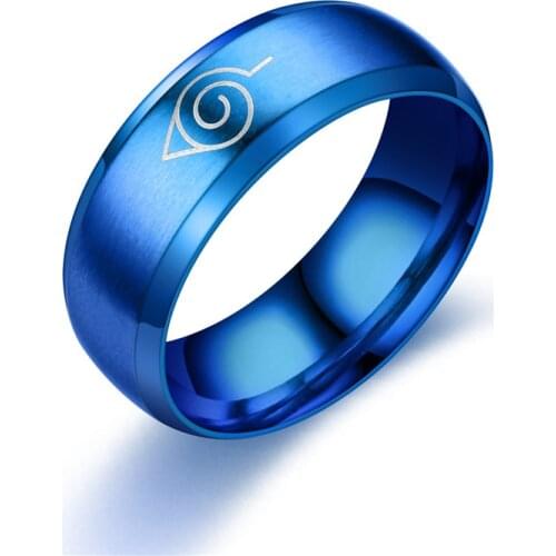 Leaf Ring Konoha Village Symbal Logo Sign Sasuke Itachi Ninja Black Fashion Titanium Steel Anime Jewelry Cosplay Women Wholesale