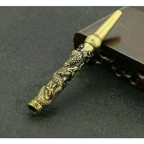 112MM Collection Curio China Bronze Animal Panlong Cigarette Holder Small Statue
