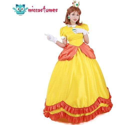 Princess Daisy Costume Woman Yellow Long Dress