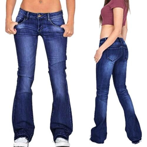 Summer 2021 Black Flared Jeans Women Casual Vintage Skinny Low Waist Bell Bottom Jeans Denim Pants