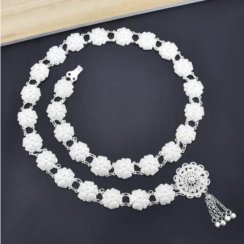 Fashion Hot Sale Metal Carved Tassel Pendant Flower Waist Chain Beach Dancing Jewelry Indian Ethnic Bohemian Waist Chain