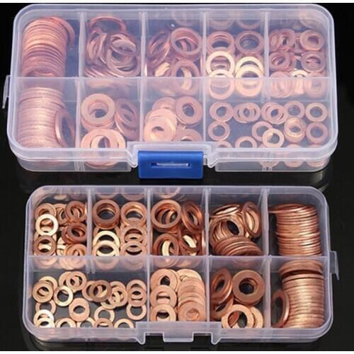 200Pcs Copper Washer Gasket Nut and Bolt Set Flat Ring Seal Assortment Kit with Box //M8/M10/M12/M14 for Sump Plugs
