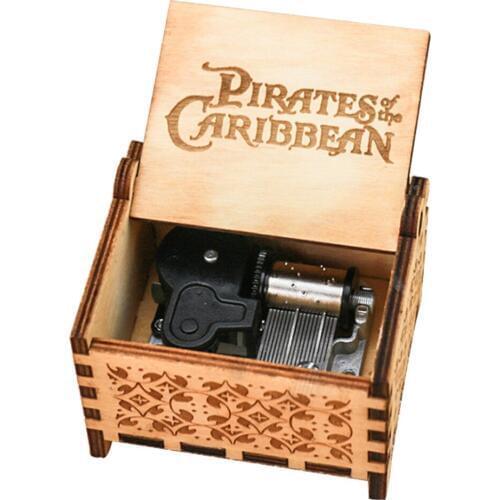 Pirates of The Caribbean Music Box 18 Note Windup Clockwork Mechanism Engraved Wood Music Box for Kids,Play Davy Jones Theme