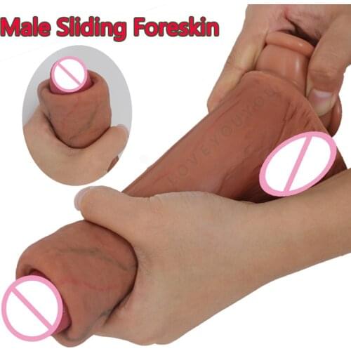 Sexy Realistic Simulation Dildo Sliding Foreskin G Spot Stimulate Soft Silicone Penis Testis Huge Big Dick Suction Cup Sex Toys