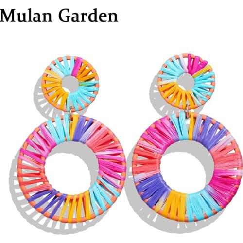 M&G New Colourful Plastic Alloy Earrings Handmade Weave Geometric Big Drop Earrings Fashion Jewelry Women Popular Accessories