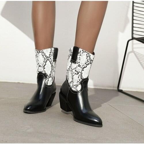 New fashion serpentine stitching British style pointed thick heel medium heel short boots womens fashion boots