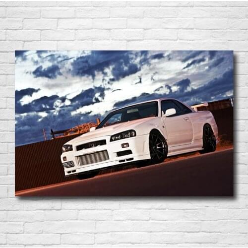 Nissan Skyline GT R R34 White Car Wallpaper Sportscar Posters and Prints Canvas Wall Art Modern Painting for Home Decor