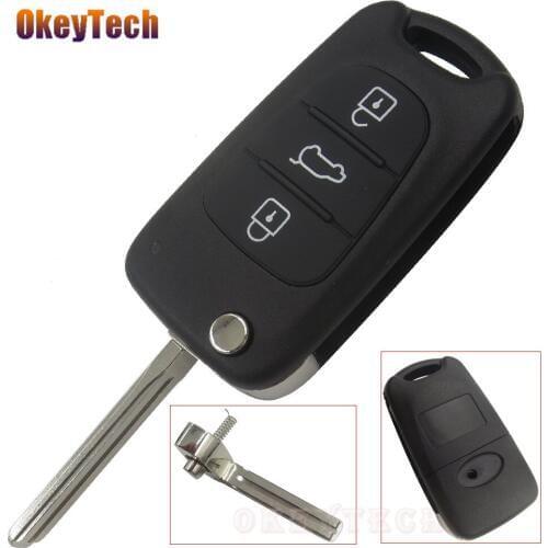 OkeyTech 10pcs/lot 3 Buttons Remote Flip Folding Car Switchblade Key Shell Cover Fob for Kia Sportage Rio Ceed Auto Key Blanks