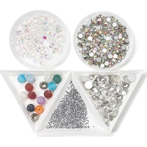 10pcs/lot Environmental Plastic Round Triangle Plate Rhinestone Nail Art White Container For Bead Display Tray Handmade Supplies