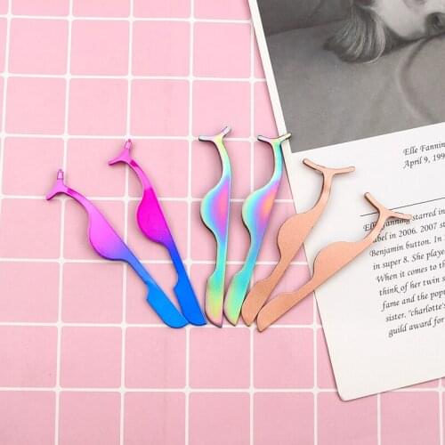 SHIDISHANGPIN 1/2pcs Eyelashes Extensions Tweezers Curved + Straight Stainless Tweezers for Fake Eyelash Extension Makeup Tools