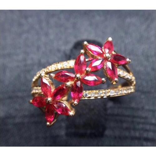 Real Ruby Ring Free shipping Natural Real Ruby 925 sterling Silver2*4mm*3pcs Gemstone Handworked jewelry Free Shipping