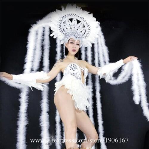 Sexy Lady Nightclub DS Ballroom Costume With Headwear Dance TV Stage Show Performance Clothes Party Evening Dress
