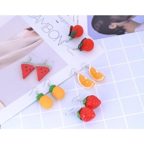 Fruit earring Food pendant strawberry earring Female girl Female resin watermelon earring pineapple orange jewelry
