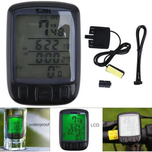 SUNDING Waterproof LCD Display Wired Bicycle Computer Odometer Speedometer with Green Backlight for Cycling