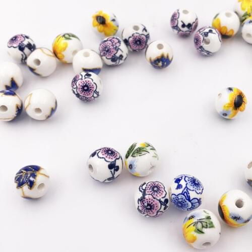 20PC 12MM 10MM Vintage Chinese Ceramic Beads Fit Necklace Bracelets Diy Spacer Beads For Jewelry Making Round Shape Ceramic Bead