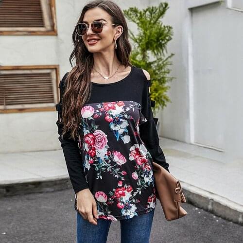 CARDE HOMES Autumn 2021 New Long Sleeves Splicing O-Neck Pullover Simple Women T-shirt Fashion Casual Black Printing Tops Tees