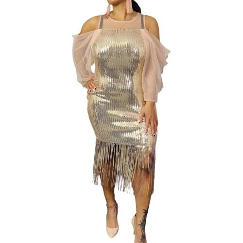 Glitter Dress Women 5XL 4XL Plus Size Sequin Dresses Tassel Celebrity Dress Factory Elegant Dresses for Wedding Party Bodycon