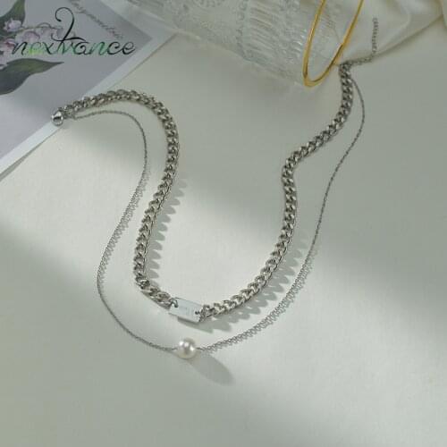 Nextvance Gold Stainless Steel Pearl Necklaces Rectangle Pendant Neckalce For Women Lover Girls Summer Accessorie Jewelry Gifts