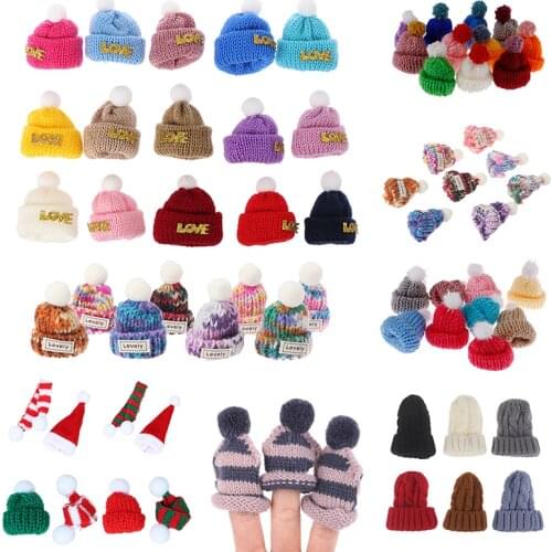 1/2/10pcs Random Knitted Hat Cute Doll Cap Fashion Colourful Headwear Accessories Mini Decorative Christmas Hat Scarf Towel