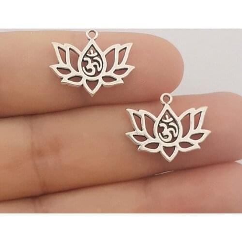 JINDINSP 10pcs Charms Lotus Flower Yoga Om 20x16mm Antique Making Pendant Vintage Tibetan Silver Color DIY Handmade Jewelry