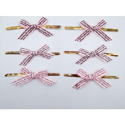 40Pcs Pink Letters Bowknot Twist Wire Ties Candy Lollipop Wrapping Baking Cake Gift Bag Sealing Binding Wire Wedding Party Decor