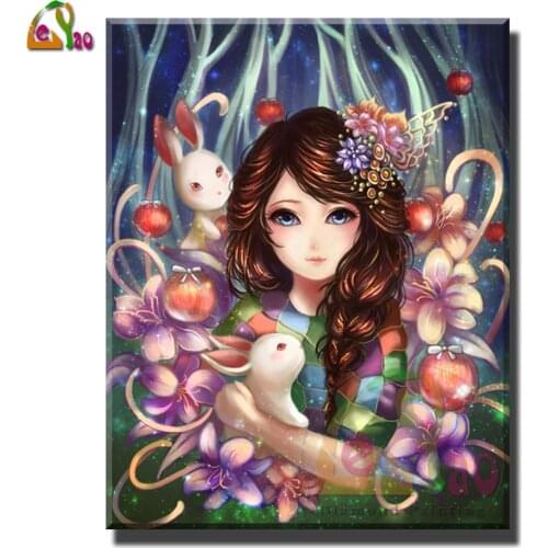 5d Diy Diamond Painting Full Square Round Pretty Cute Girl Diamond Embroidery Wonderland Fairy Diamond Mosaic Picture Home Decor