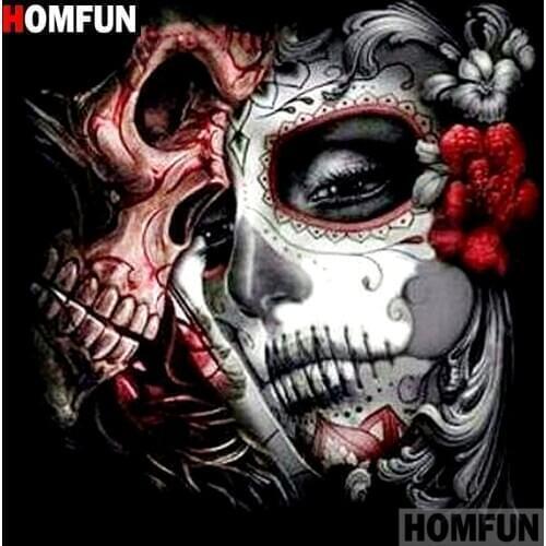 HOMFUN 5D DIY Diamond Painting Full Square/Round Drill "Skull lovers" 3D Embroidery Cross Stitch gift Home Decor Gift A07893