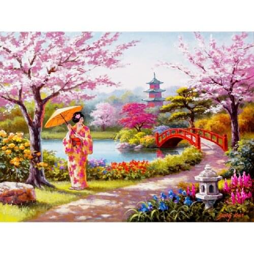 Full Square/Round Drill Diy Diamond Painting "Cherry Blossom" Cross Stitch Mosaic Landscape Diamond Embroidery Home Decoration