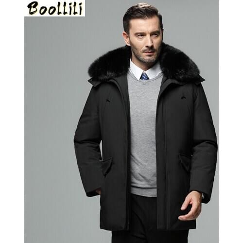 Brand Mens Winter Jacket Russia Coat Hat Fur Collar Thick Windproof Waterproof 70% White Duck Down Jacket Men -25 Degree