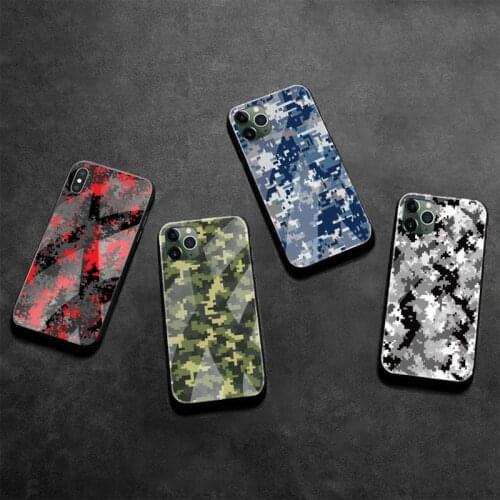 Digital Camouflage Camo Army Green Phone Case Tempered Glass For iPhone 12 Mini 11 Pro XR XS MAX 8 X 7 6S 6 Plus SE 2020 cover