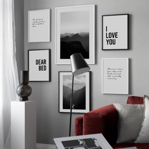 Black White Mountain Landscape Quotes Wall Art Prints Paper Canvas Painting Nordic Poster Wall Pictures For Living Room Decor