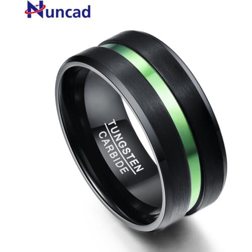 Nuncad Plated Black Tungsten Steel Ring with Green Groove full size 7-12 mens engagement tungsten rings 10MM Wide