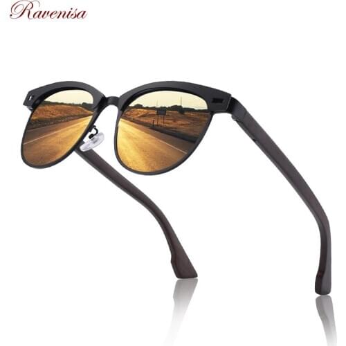 Ravenisa Wood Sunglasses For Men Polarized Sun Glasses Cat Eye Metal Frame Wooden Glasses Women Luxury Eyewear