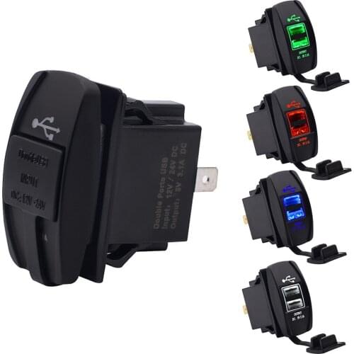 Car and motorcycle universal ship type dual usb car charger mobile phone charger modified waterproof blue LED light 12-24V