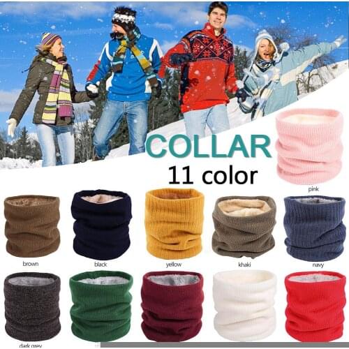 Double Layer Soft Knitted Neck Loop Cotton Velvet Lining Winter Warm Scarf Couples Pure Color Comfortable Neckerchief