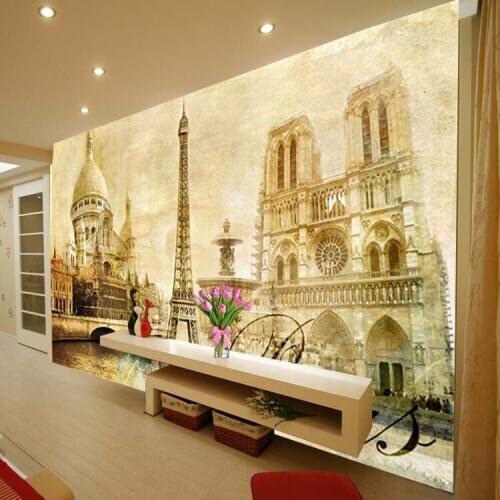 Backdrop building retro Eiffel Tower mural painting living room bedroom wallpaper custom size