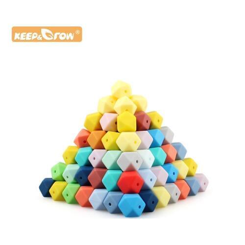 Keep&Grow 14MM 50 Pieces Silicone Hexagon beads Food Grade Silicone Baby Teething Beads Chewable Pacifier Chain Baby Teethers