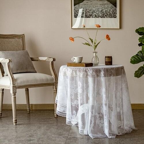 Retro Lace Table Cloth White Mesh Tablecloth Soft Rectangle Table Cover Picnic Cloth Background Cloth Wedding Party Decor